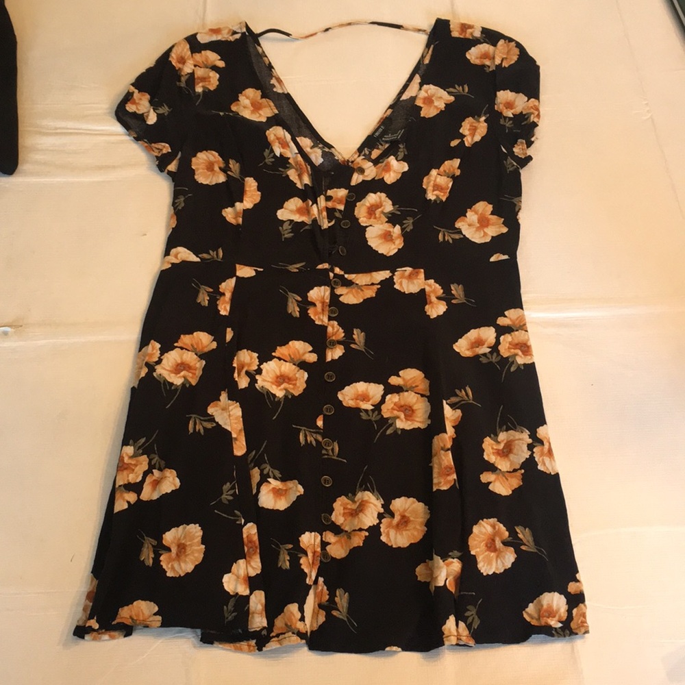 Forever 21 Black Mini Dress with Yellow Floral Print